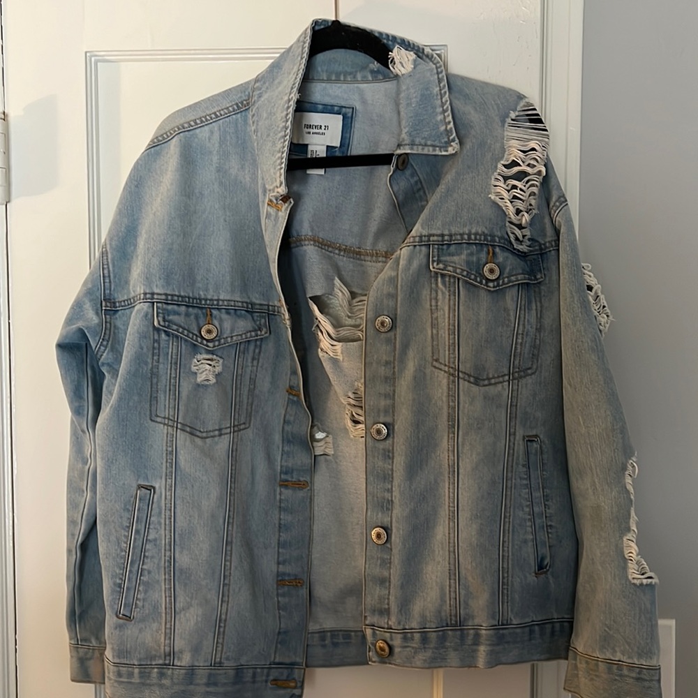 Forever 21 ripped jean jacket